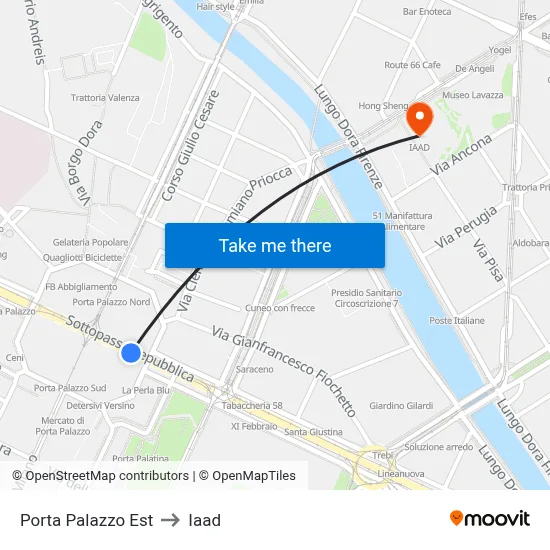 Porta Palazzo East to Iaad map