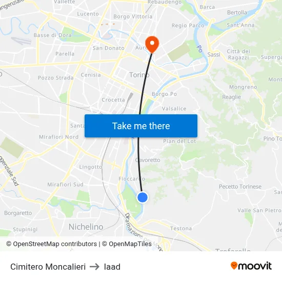Moncalieri Cemetery to Iaad map