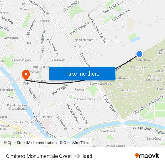 Monumental Cemetery West to Iaad map