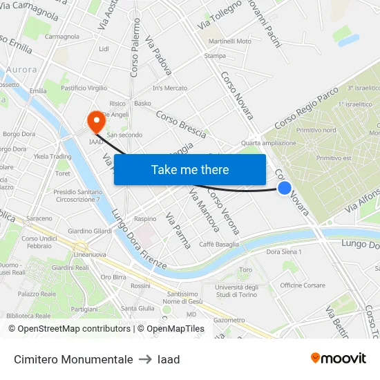 Monumental Cemetery to Iaad map