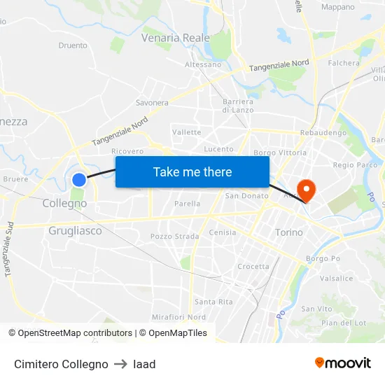 Collegno Cemetery to Iaad map