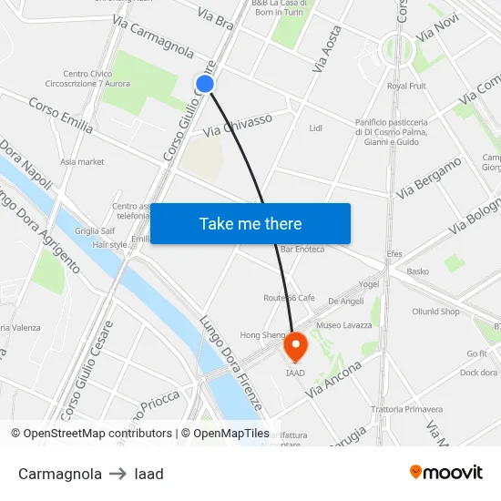 Carmagnola to Iaad map