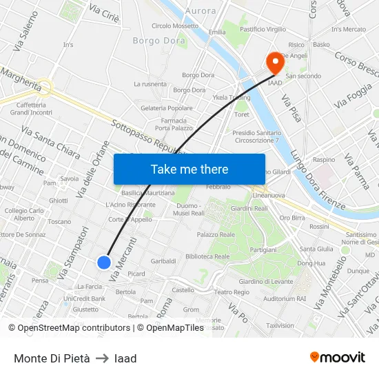Monte Di Pietà to Iaad map
