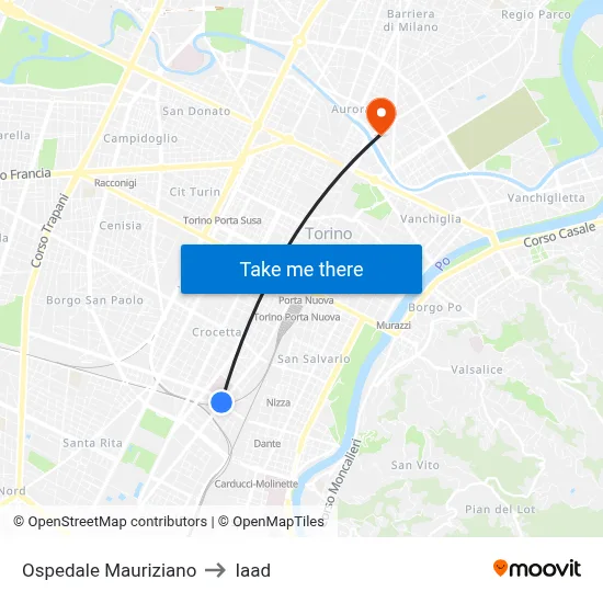 Mauriziano Hospital to Iaad map