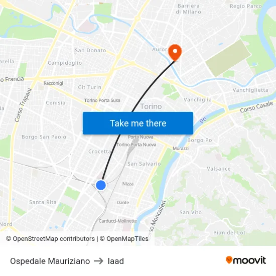 Mauriziano Hospital to Iaad map