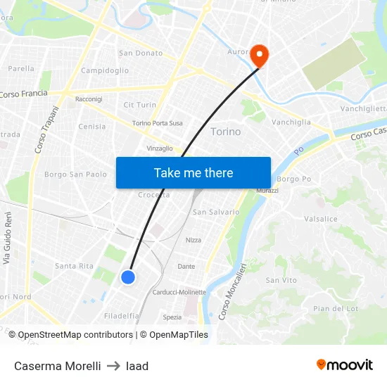 Morelli Barracks to Iaad map