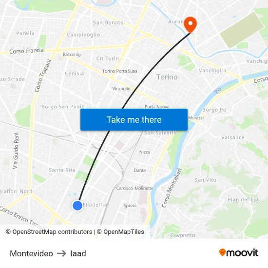 Montevideo to Iaad map