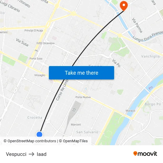 Vespucci to Iaad map