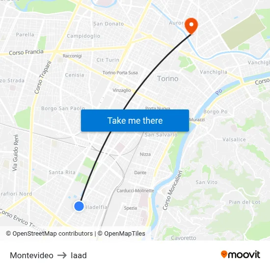 Montevideo to Iaad map