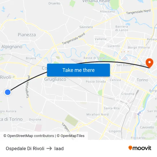 Rivoli Hospital to Iaad map