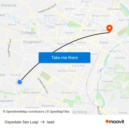 San Luigi Hospital to Iaad map