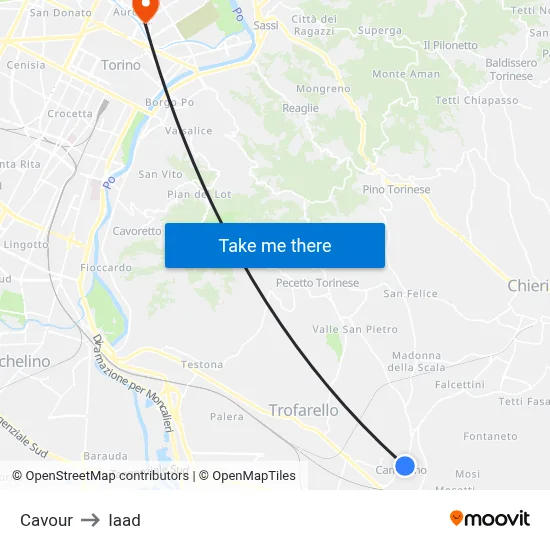 Cavour to Iaad map