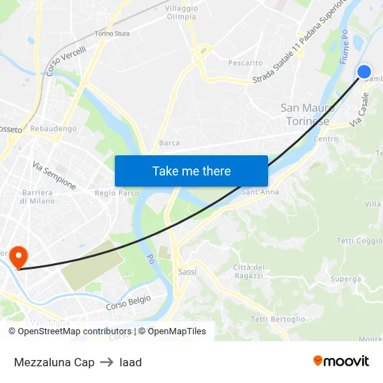 Mezzaluna Terminal to Iaad map