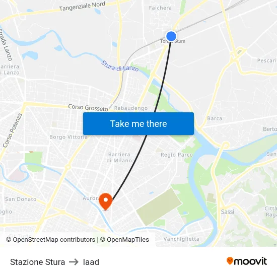 Stura Station to Iaad map