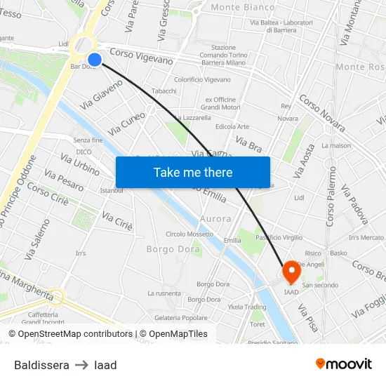 Baldissera to Iaad map