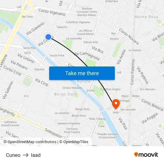 Cuneo to Iaad map