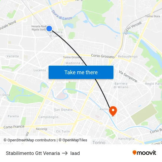 Gtt Venaria Facility to Iaad map