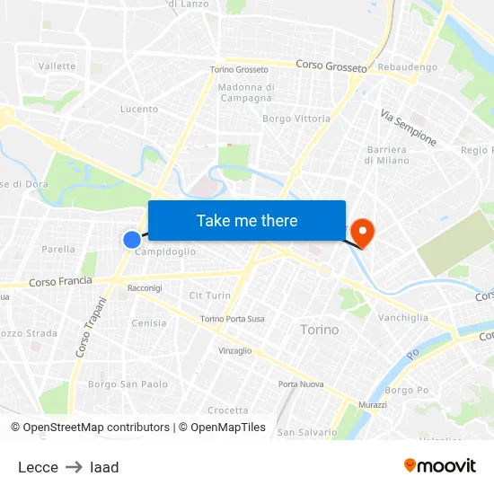 Lecce to Iaad map