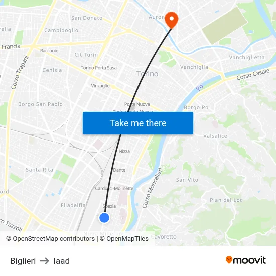 Biglieri to Iaad map