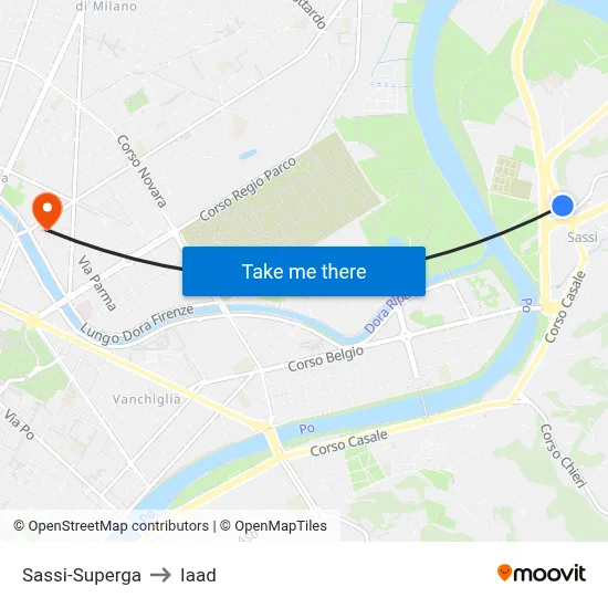 Sassi-Superga to Iaad map
