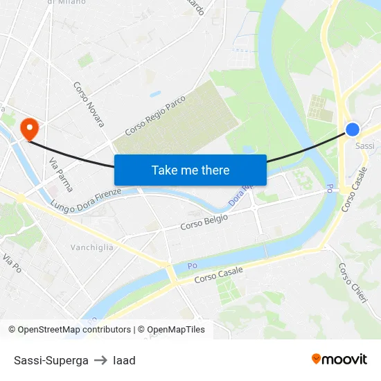 Sassi-Superga to Iaad map