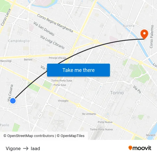 Vigone to Iaad map