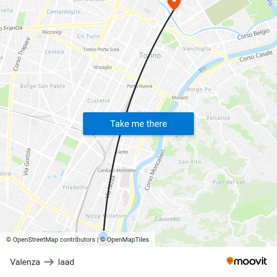 Valenza to Iaad map