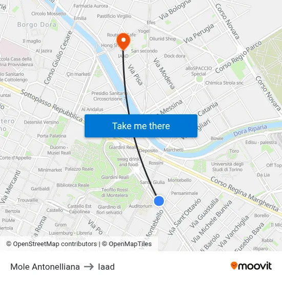 Mole Antonelliana to Iaad map