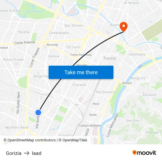 Gorizia to Iaad map