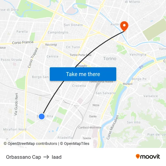 Orbassano Terminal to Iaad map
