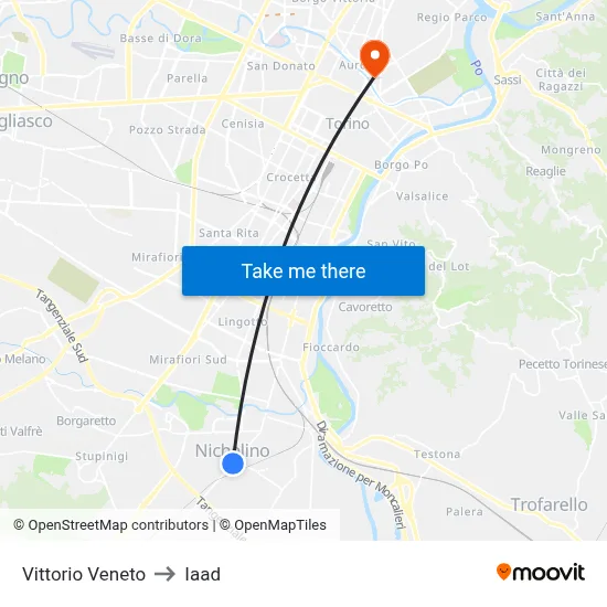 Vittorio Veneto to Iaad map