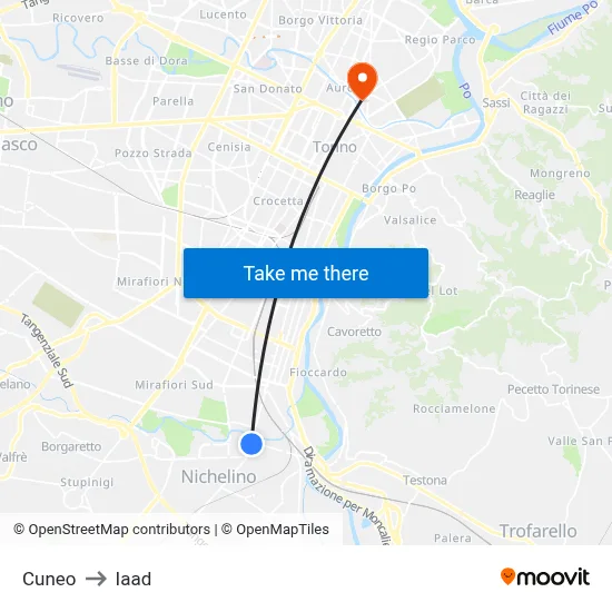 Cuneo to Iaad map