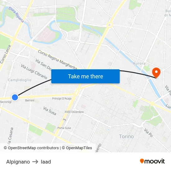 Alpignano to Iaad map