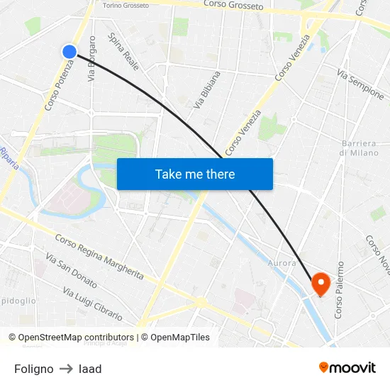 Foligno to Iaad map