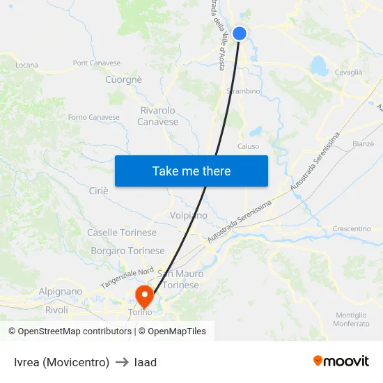 Ivrea (Transport Center) to Iaad map