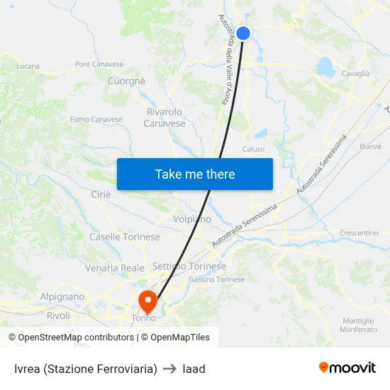 Ivrea (Railway Station) to Iaad map