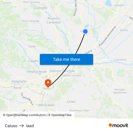 Caluso to Iaad map