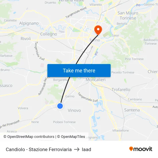 Candiolo - Railway Station to Iaad map