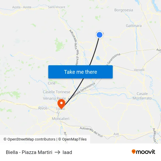 Biella - Piazza Martiri to Iaad map