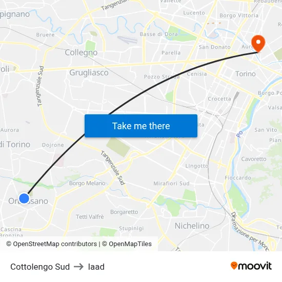 Cottolengo South to Iaad map