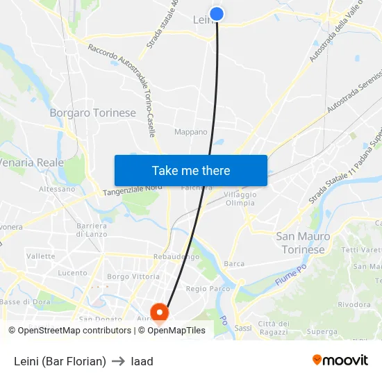 Leini (Bar Florian) to Iaad map