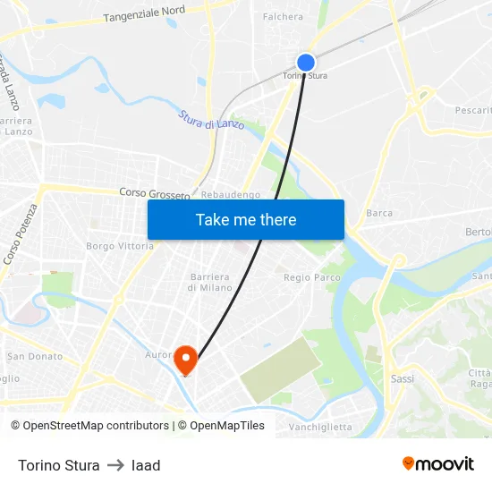 Turin Stura to Iaad map