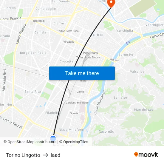 Turin Lingotto to Iaad map