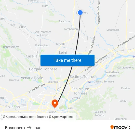 Bosconero to Iaad map