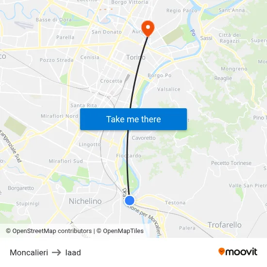 Moncalieri to Iaad map