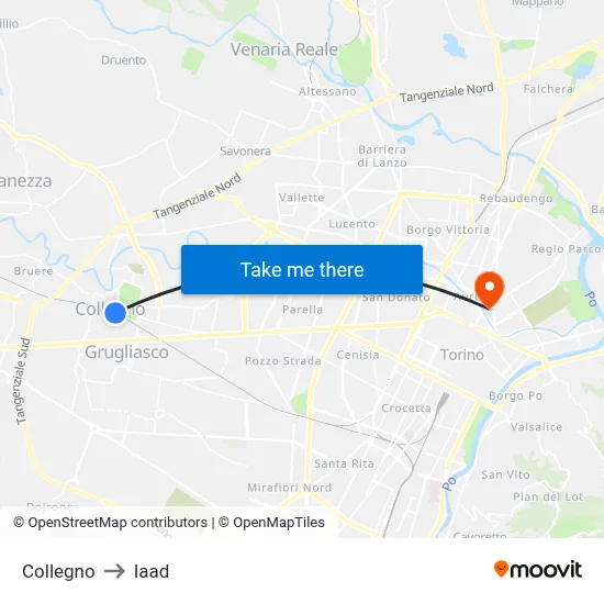 Collegno to Iaad map