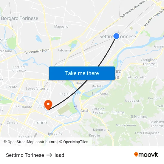 Settimo Torinese to Iaad map