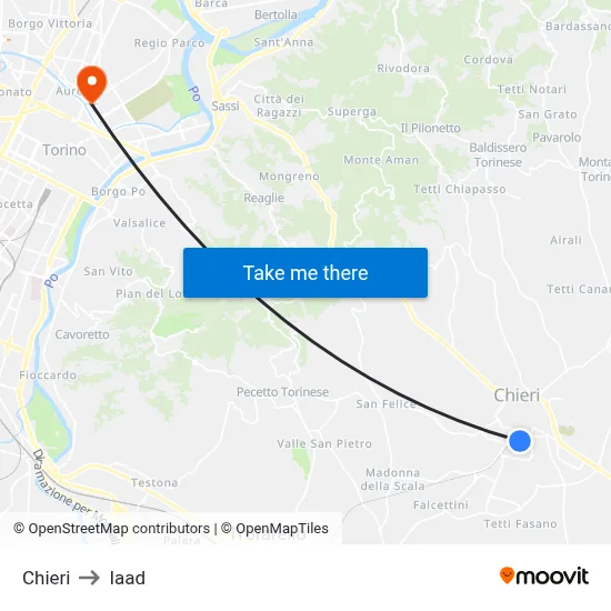 Chieri to Iaad map