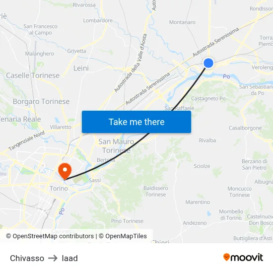 Chivasso to Iaad map