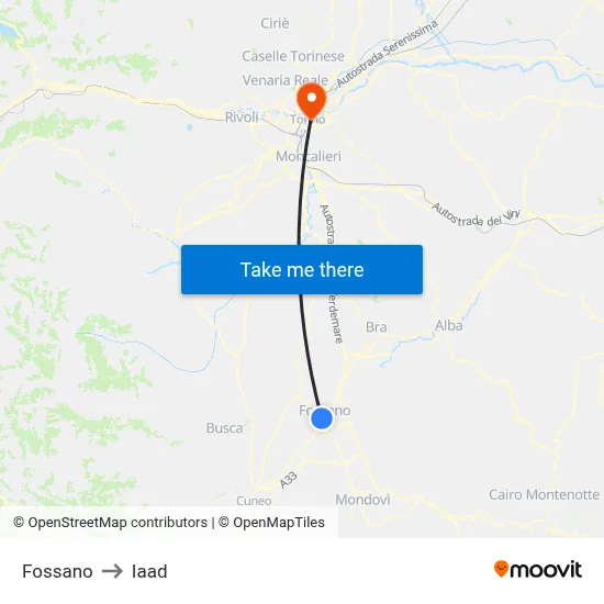 Fossano to Iaad map